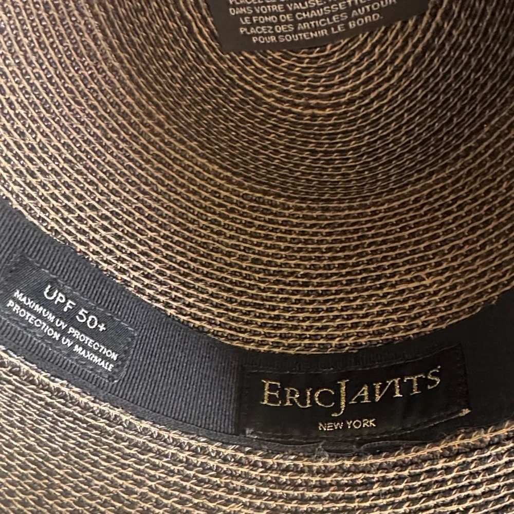 Eric Javits Brown Straw Sun Hat with Black Band - Picture 2 of 3